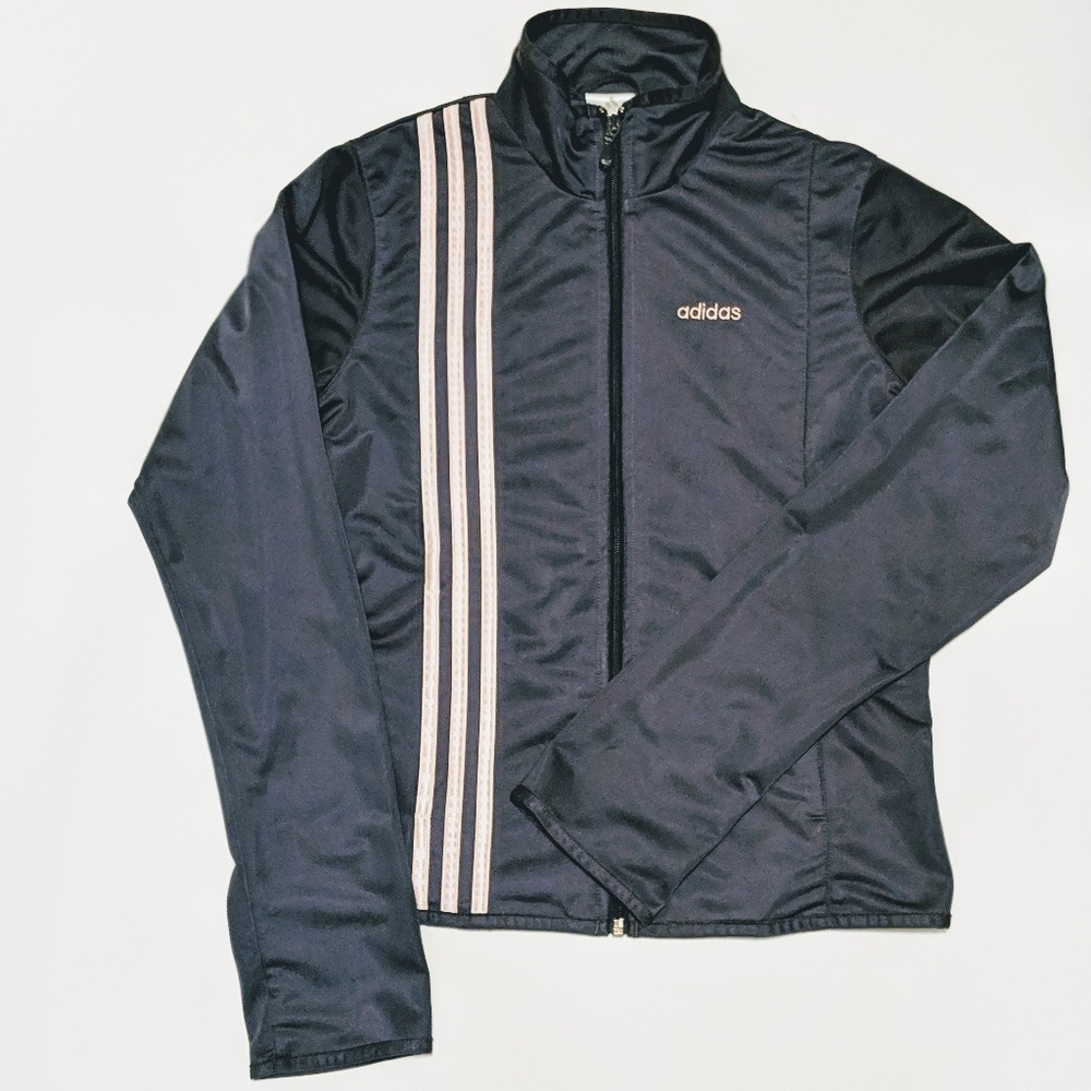 Adidas Women's Grey Triple Pink Stripe Jacket